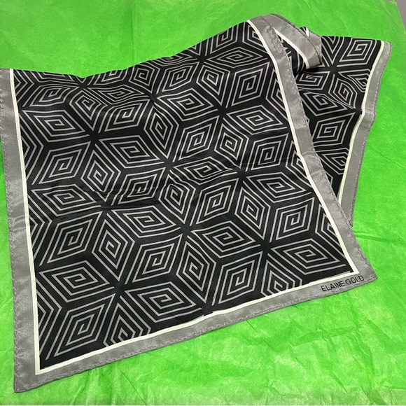 Vtg 100%Silk Scarf - Elaine Gold for Collection XIIX Black Grey Geometric NWT - Picture 1 of 12